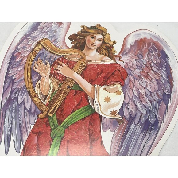 Vintage 2 Paper Magic Group Christmas Angel Playing Ark Die Cut Decoration 12” - Picture 10 of 14